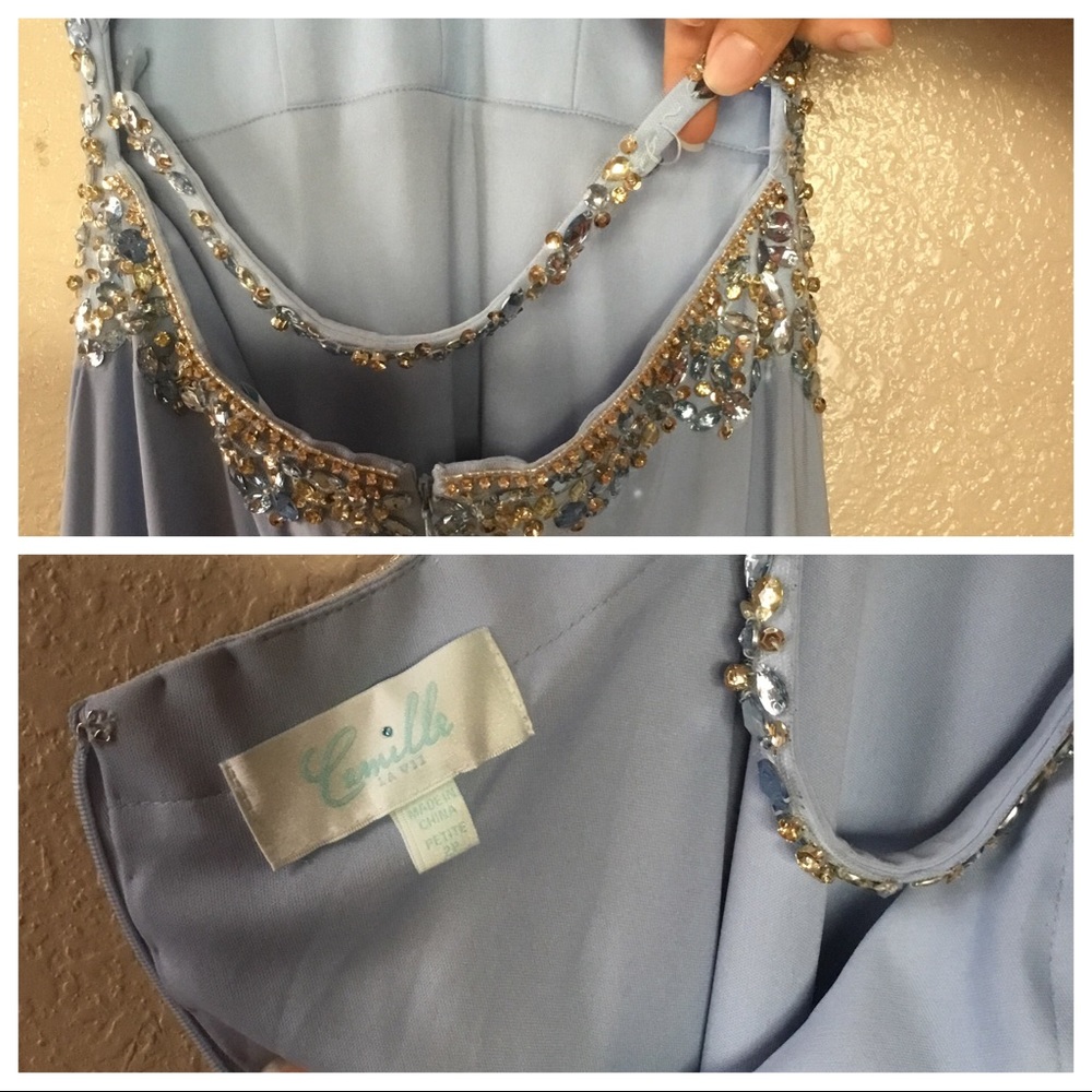 Camille La Vie Blue Jewel Beaded Halter Maxi Sz 2P - Picture 8 of 8